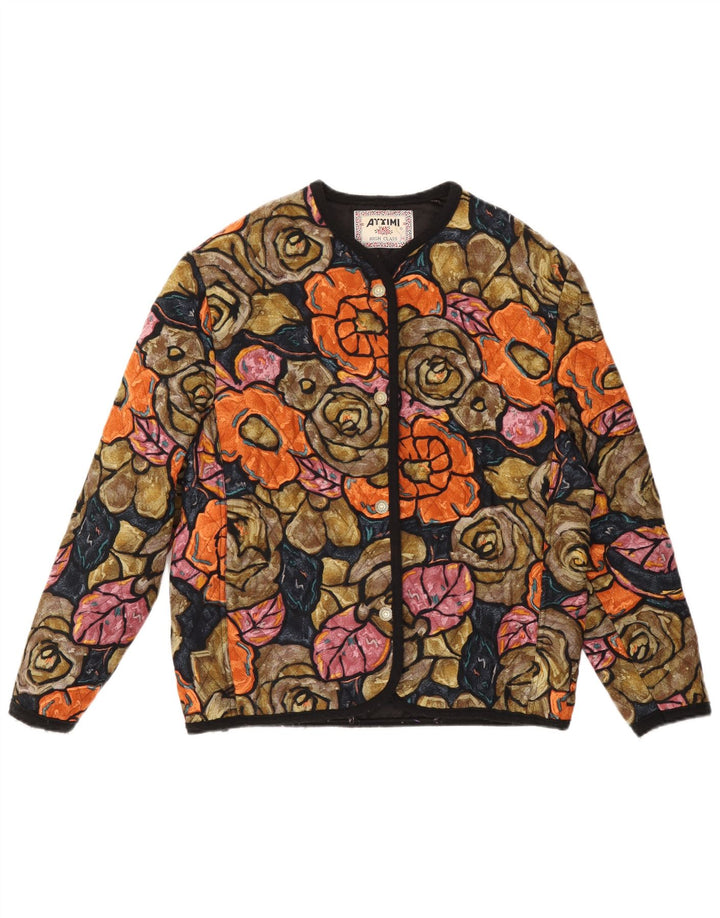 Giacca trapuntata da donna vintage UK 14 Viscosa floreale multicolore media