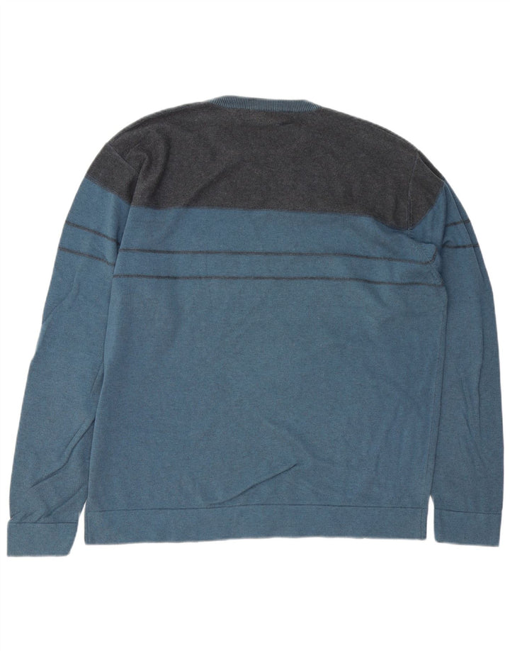 DOCKERS Maglione maglione girocollo da uomo grande cotone blu a blocchi di colore