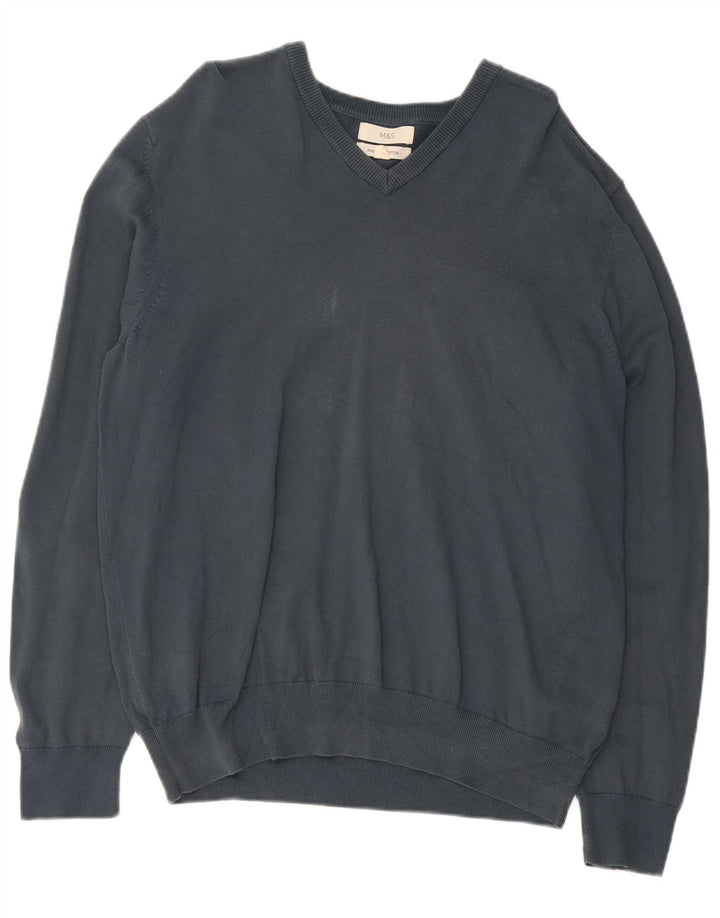 Maglione da uomo con scollo a V Marks & Spencer XL in cotone grigio