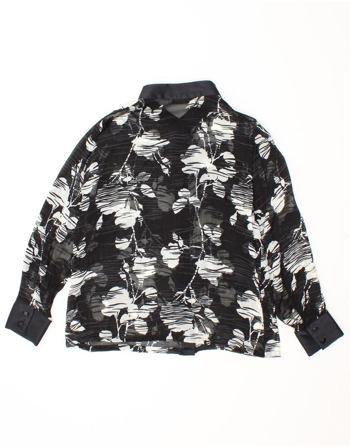 ELENA MIRO Womens See Through Shirt Blouse UK 12 Medium Black Floral Vintage ELENA MIRO and Second-Hand ELENA MIRO from Messina Hembry 