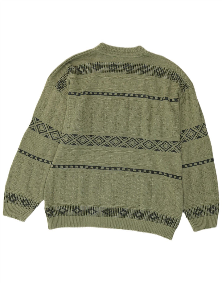 Maglione maglione girocollo con grafica vintage da uomo verde medio geometrico