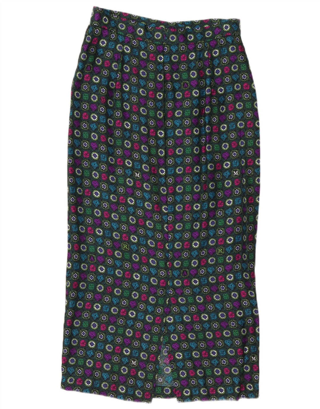Gonna longuette lunga da donna vintage media W28 geometrica multicolore