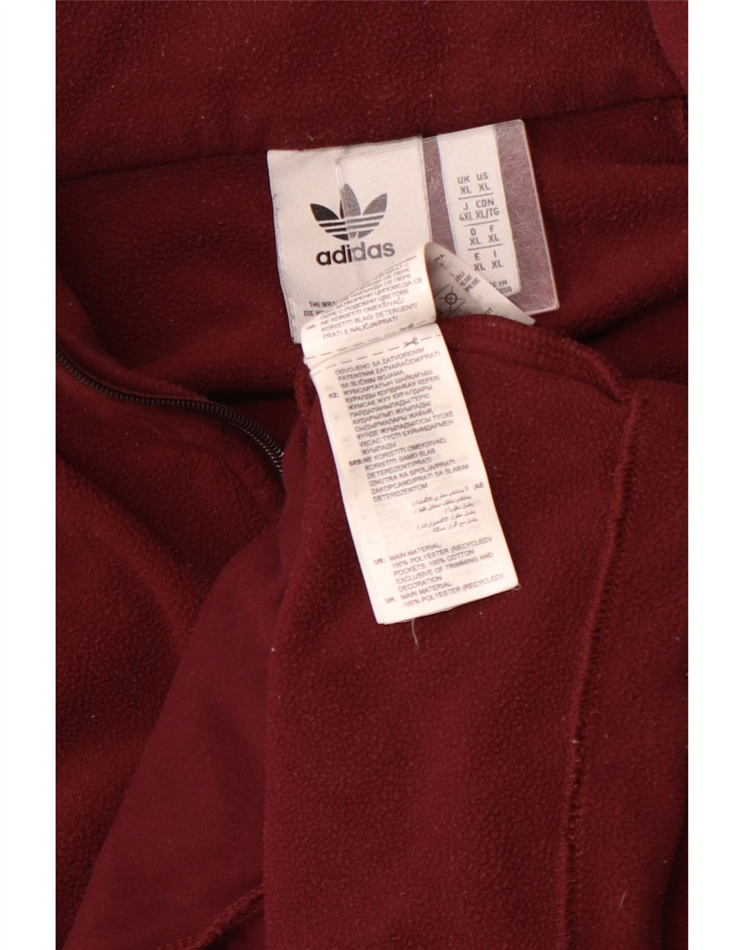 Maglione in pile ADIDAS da uomo con zip grafica e collo XL in poliestere bordeaux