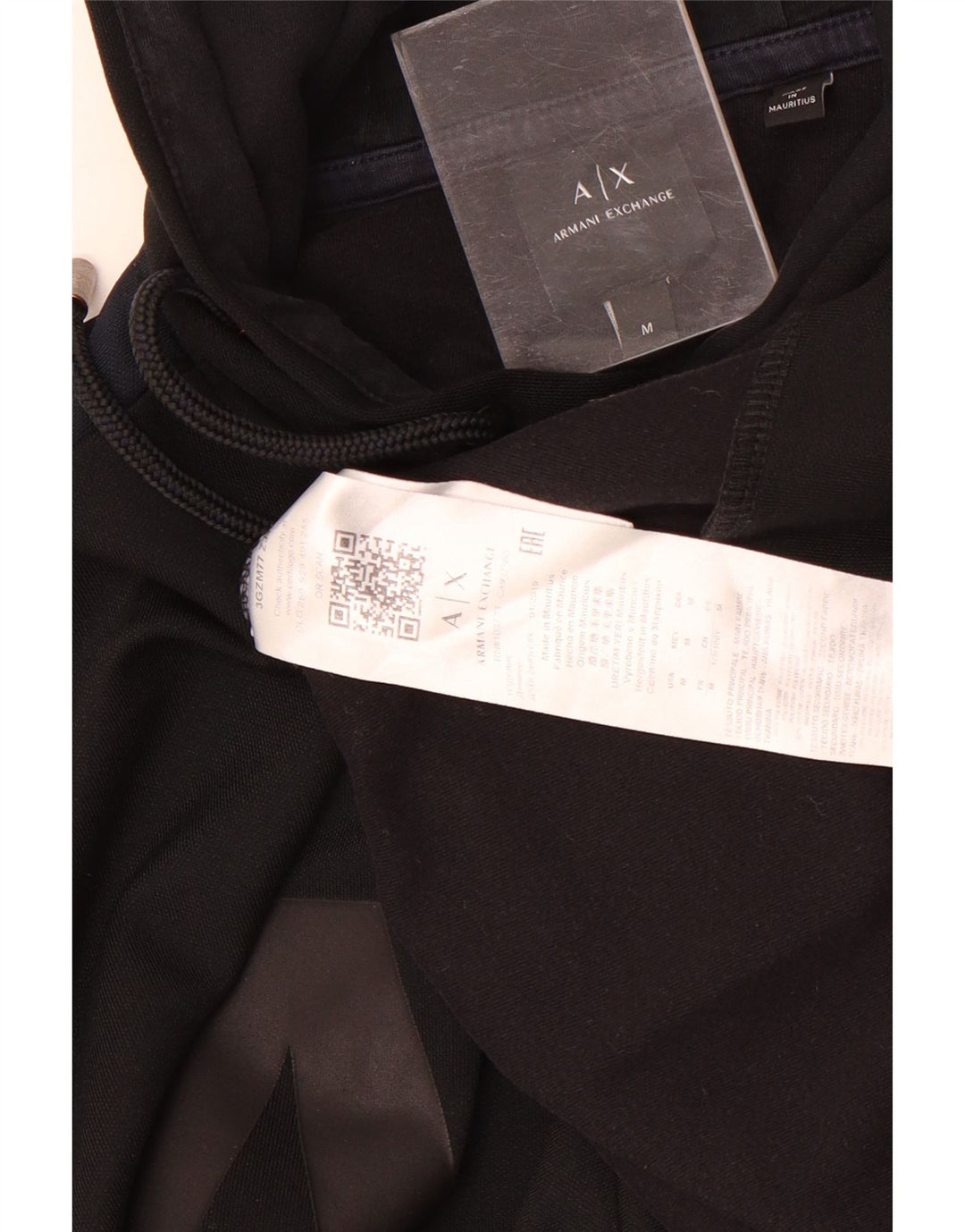 Maglione con cappuccio grafico da uomo Armani Exchange, poliestere nero medio