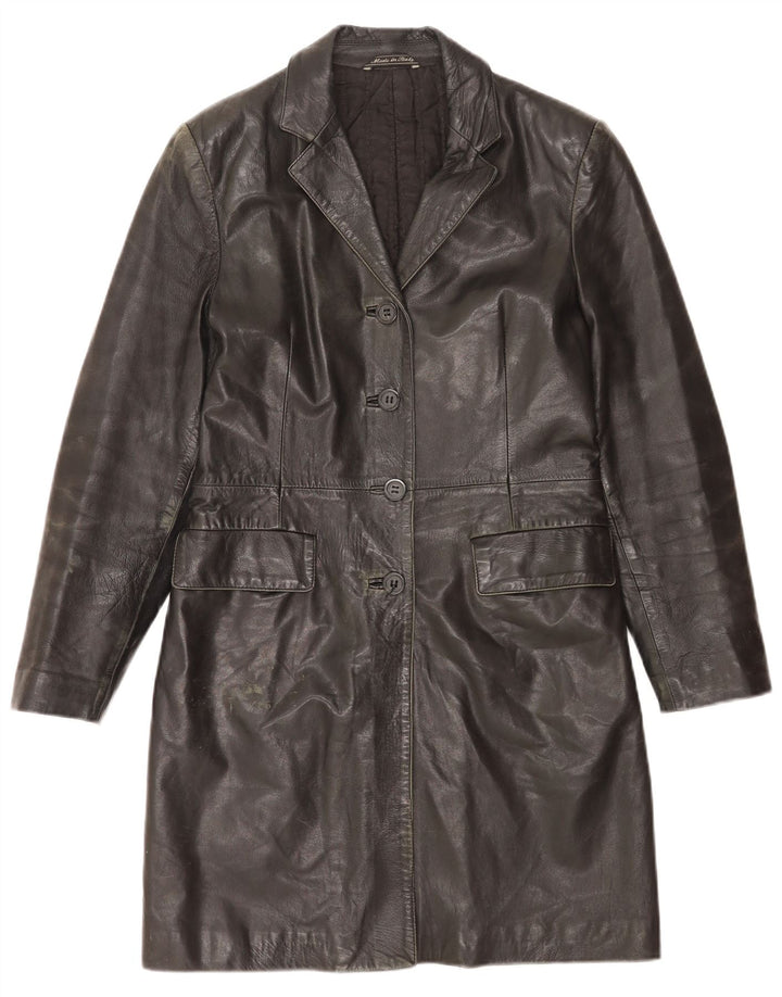 Cappotto in pelle vintage da donna IT 42 medio in pelle nera