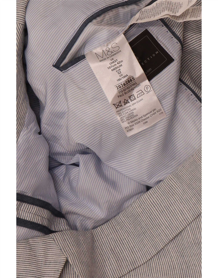 Giacca blazer da uomo slim a 2 bottoni Marks & Spencer taglia 42 a righe grandi blu
