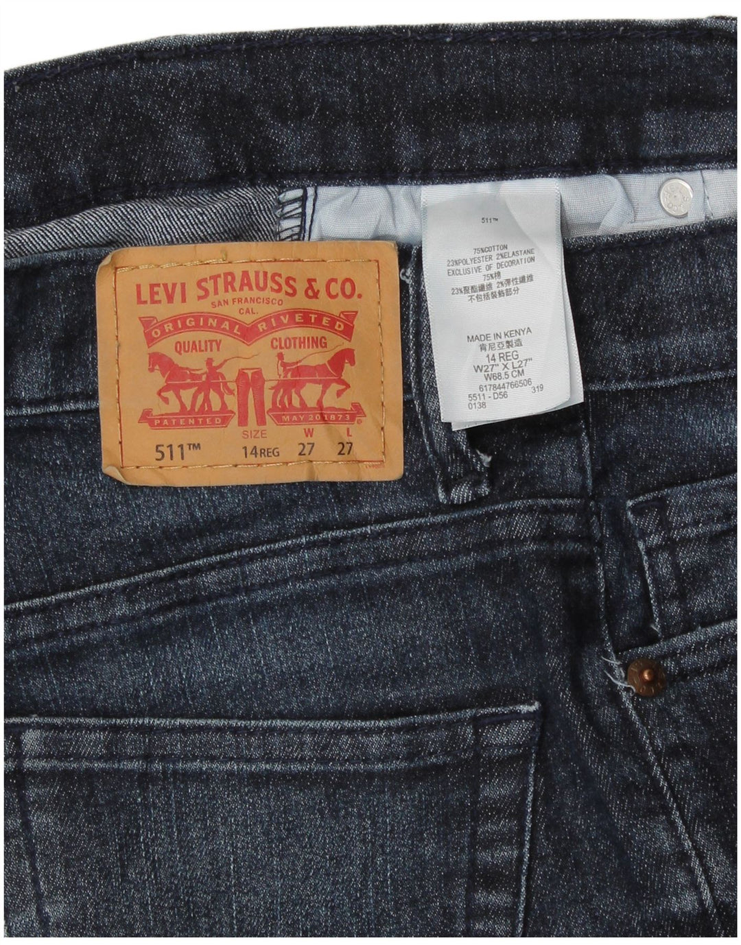LEVI'S Jeans 511 Slim Bambina 13-14 Anni W27 L27 Cotone Blu
