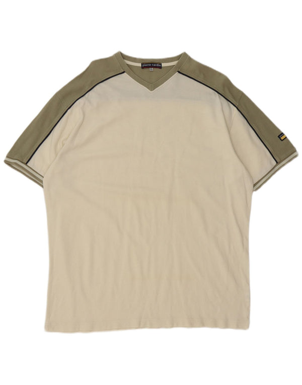 T-shirt da uomo Pierre Cardin Top 3XL cotone color block bianco sporco