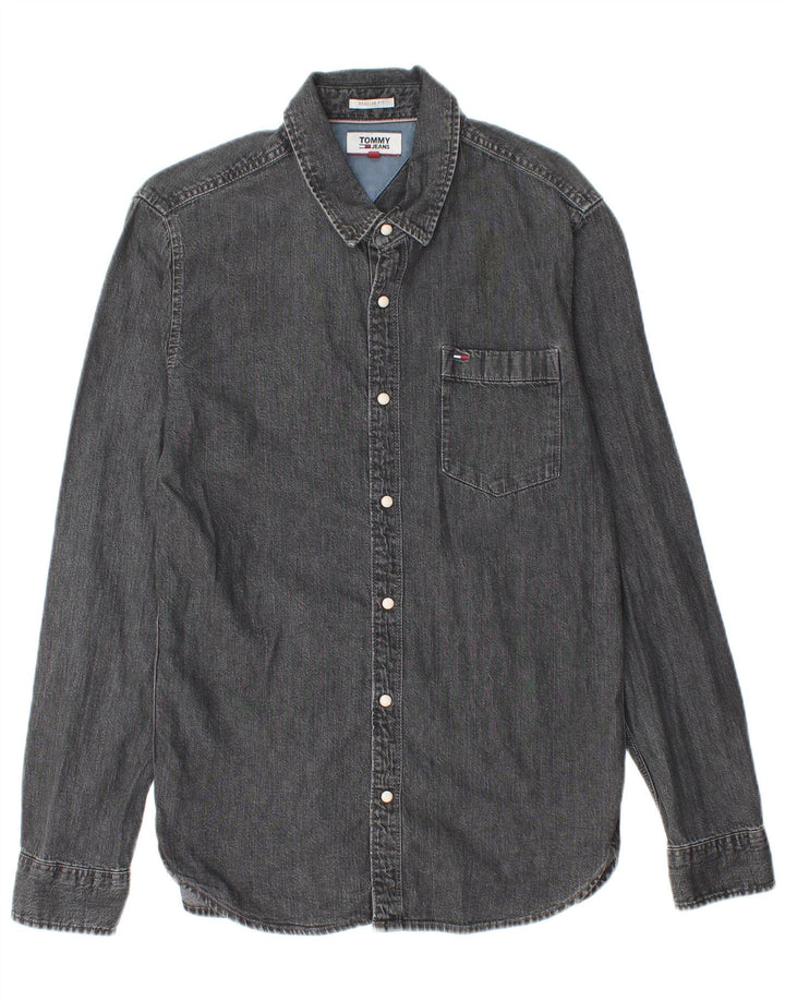 Camicia di jeans vestibilità regolare da uomo Tommy Hilfiger piccola in cotone grigio