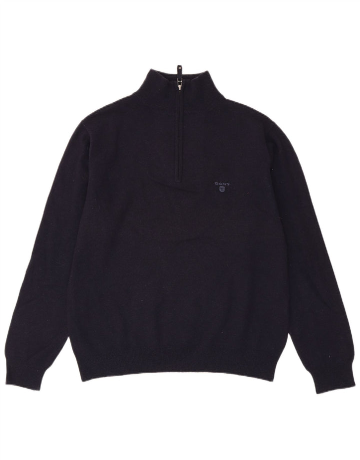 GANT Maglione da uomo con zip e collo in lana d'agnello medio blu navy
