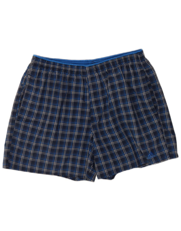Pantaloncini da bagno da uomo Adidas grandi in poliestere a quadri blu navy