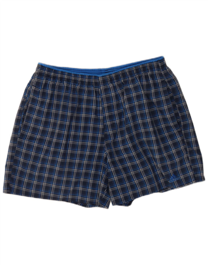 Pantaloncini da bagno da uomo Adidas grandi in poliestere a quadri blu navy