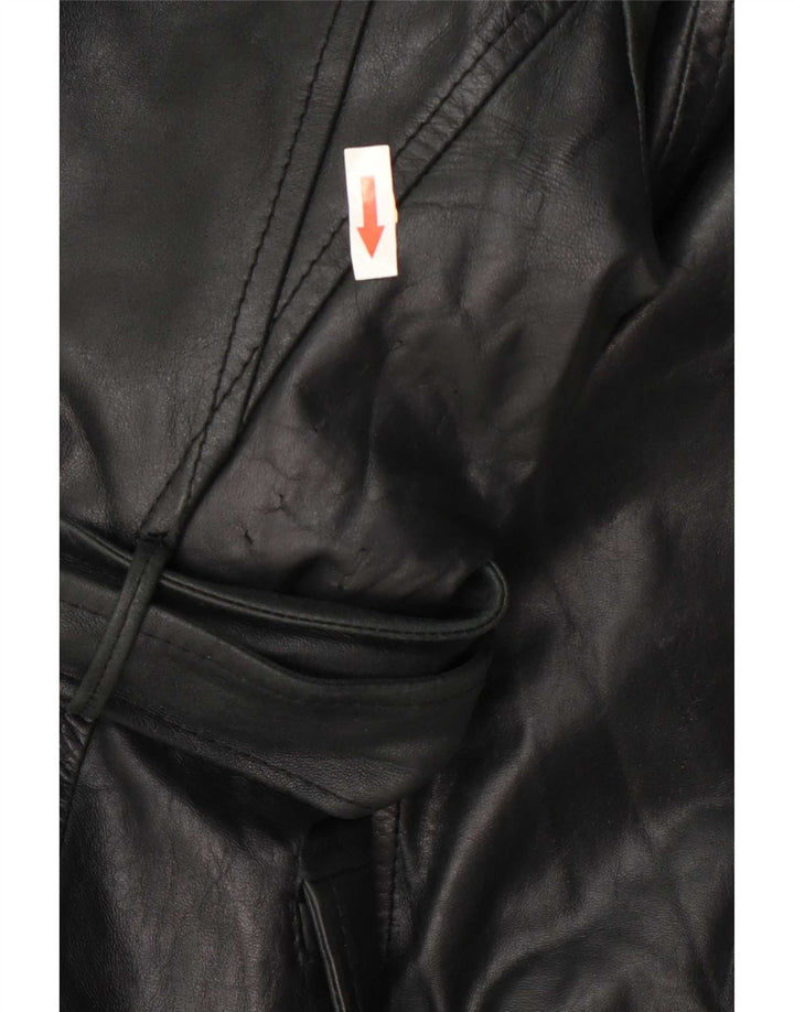 Cappotto in pelle vintage da donna UK 10 piccolo nero