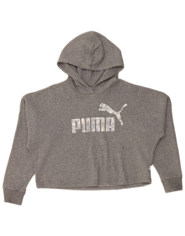 Maglione con cappuccio grafico oversize da ragazza Puma 11-12 anni in cotone grigio