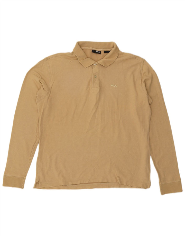 Polo da uomo a maniche lunghe Fila in cotone beige medio