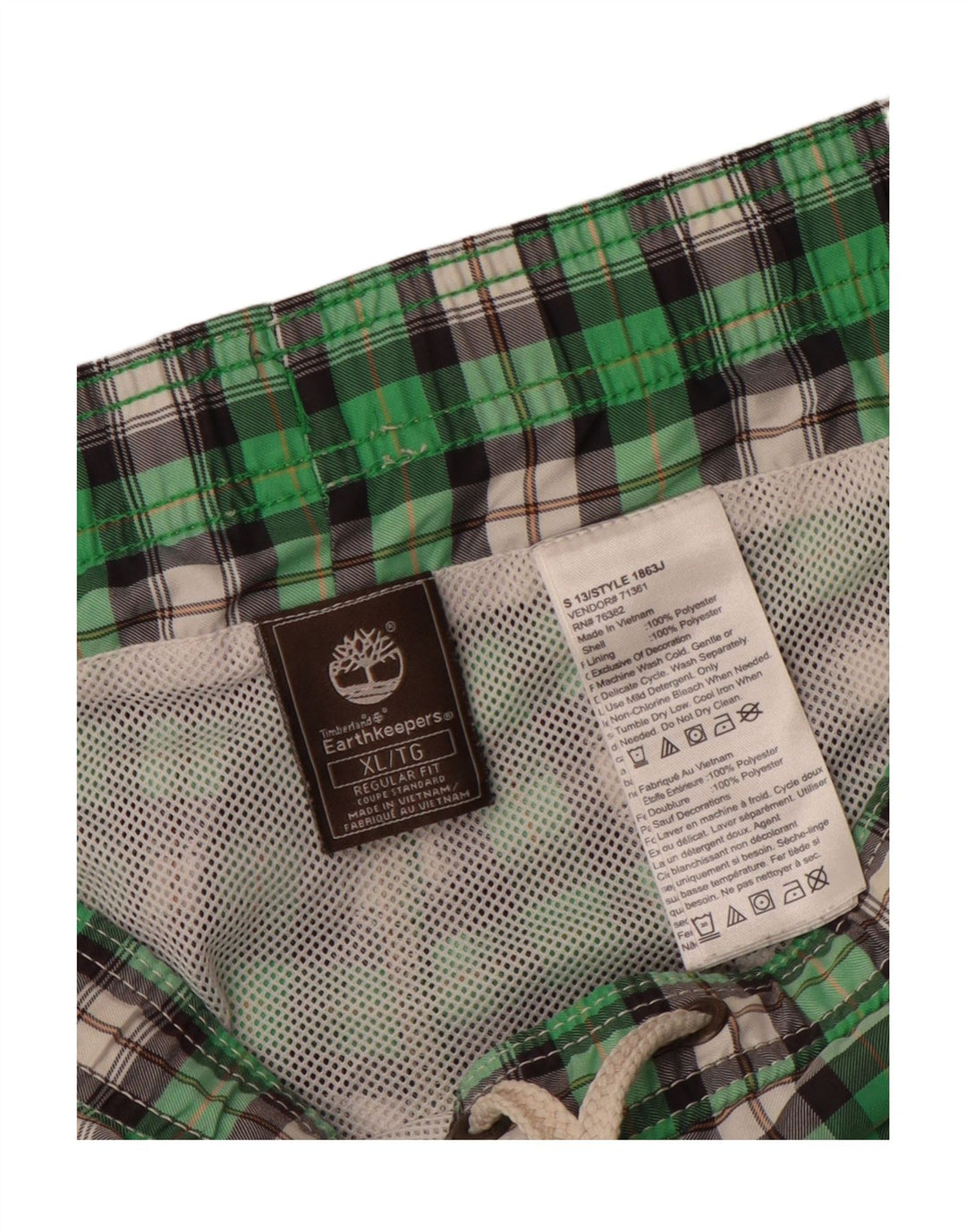 TIMBERLAND Mens Coupe Standard Swimming Shorts XL  Green Check Polyester Vintage Timberland and Second-Hand Timberland from Messina Hembry 