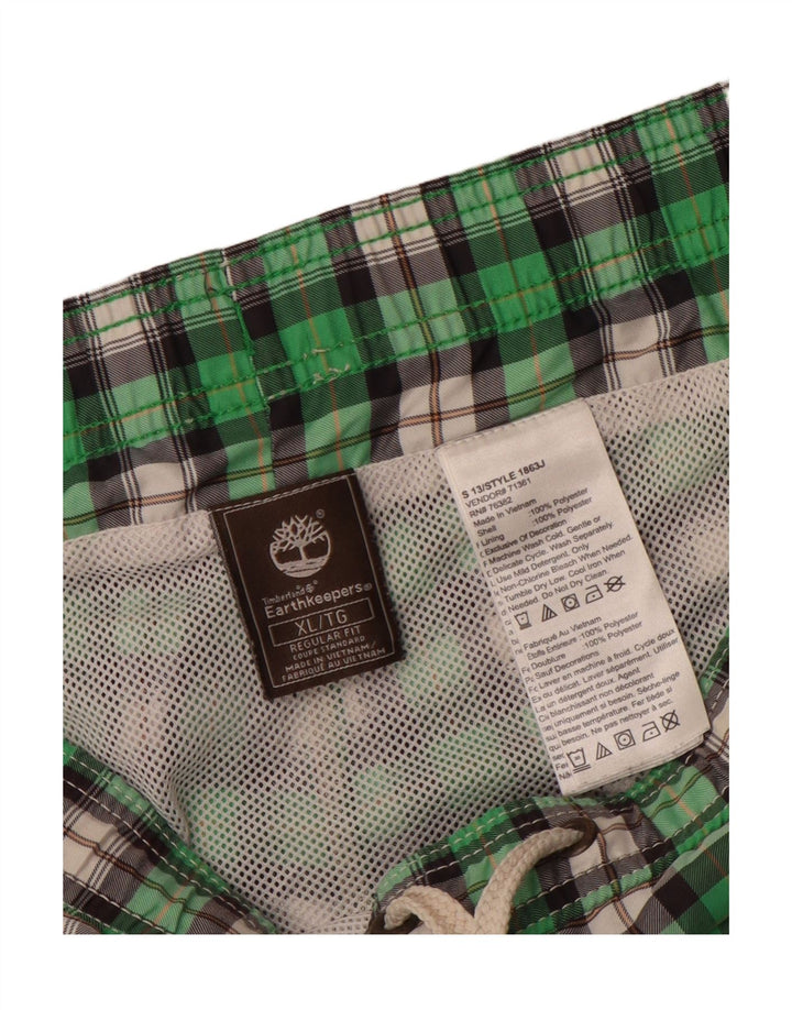 TIMBERLAND Mens Coupe Standard Swimming Shorts XL  Green Check Polyester Vintage Timberland and Second-Hand Timberland from Messina Hembry 