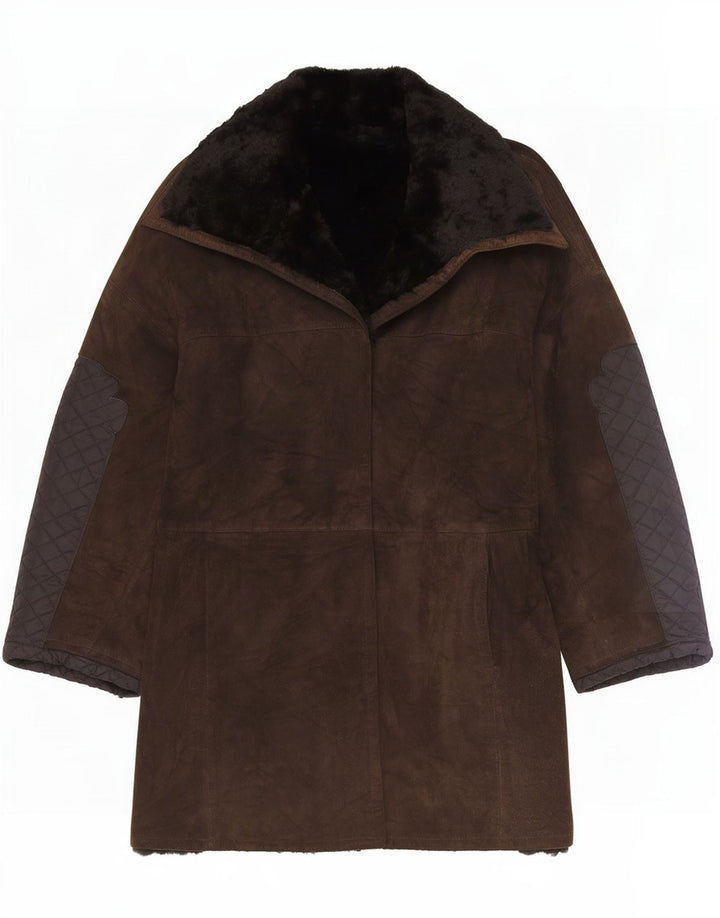 Giacca in shearling aperta da donna vintage UK 12 Marrone medio