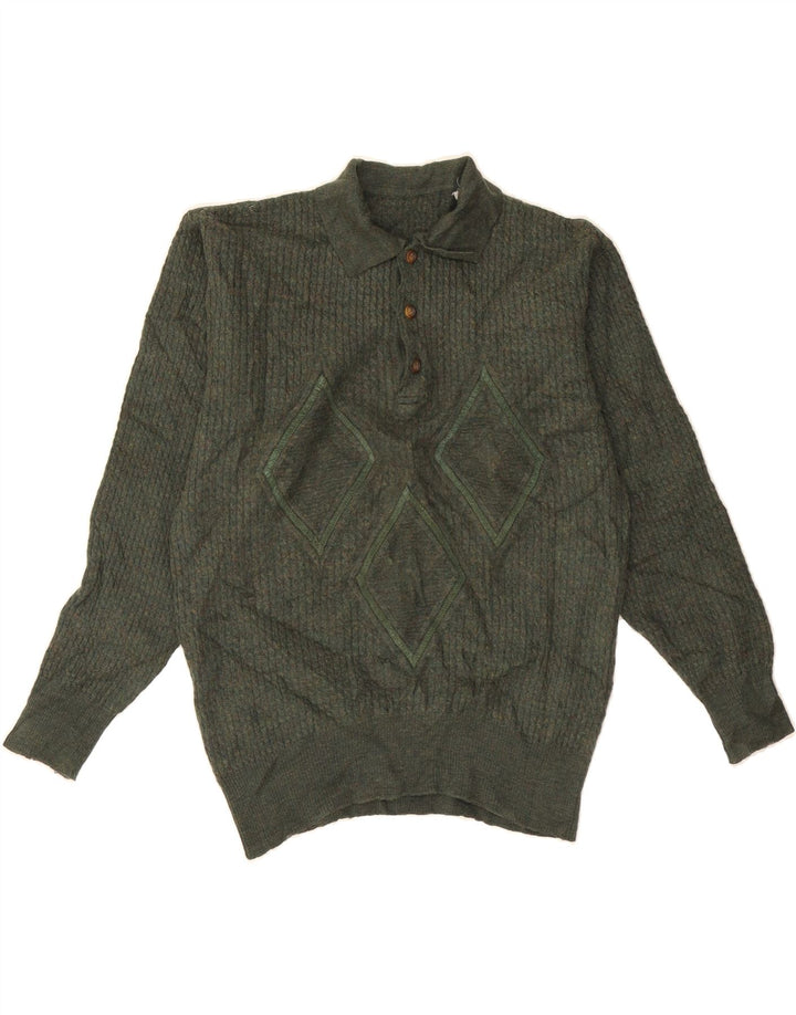 VINTAGE Mens Polo Neck Jumper Sweater Medium Green Argyle/Diamond Vintage Vintage and Second-Hand Vintage from Messina Hembry 