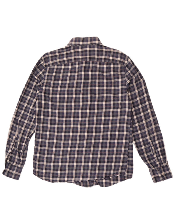 Camicia Reiss da uomo in flanella vestibilità regolare, cotone a quadri blu navy grande