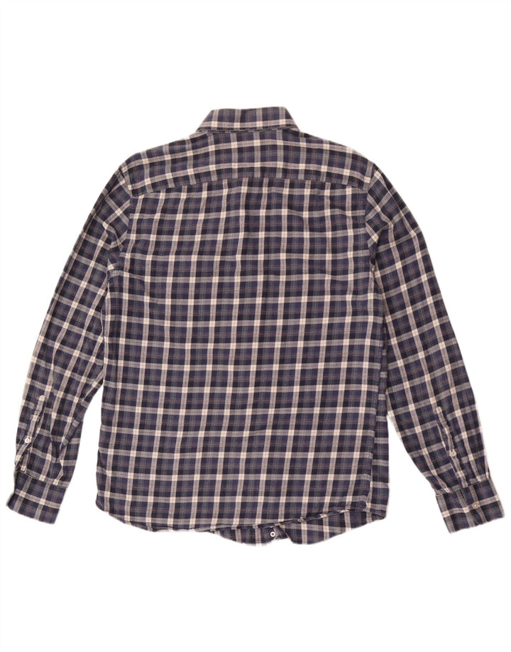 Camicia Reiss da uomo in flanella vestibilità regolare, cotone a quadri blu navy grande
