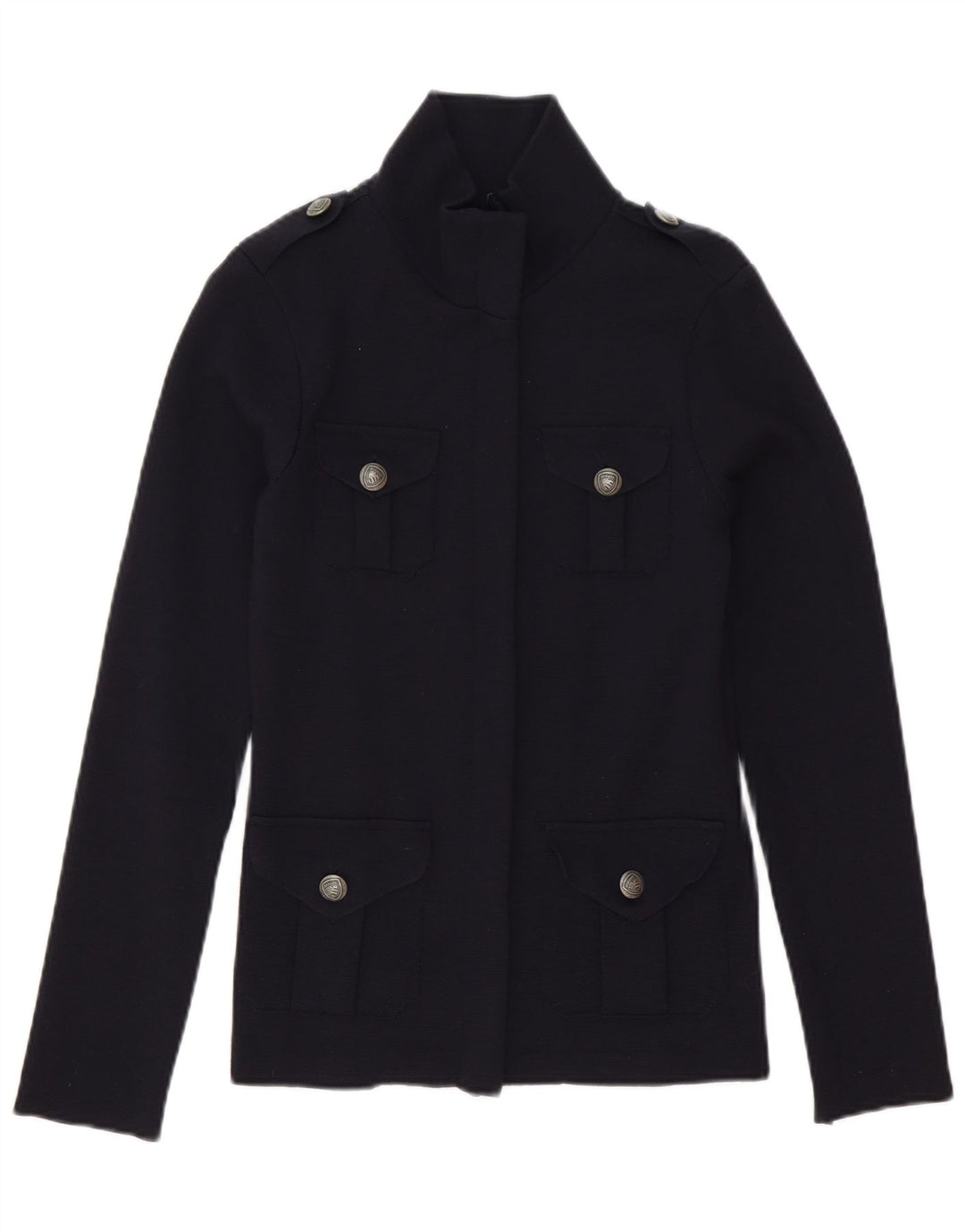 Maglione cardigan da donna Blauer UK 10 piccolo in lana blu navy