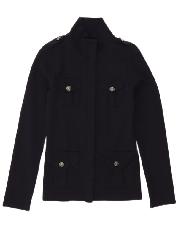 Maglione cardigan da donna Blauer UK 10 piccolo in lana blu navy