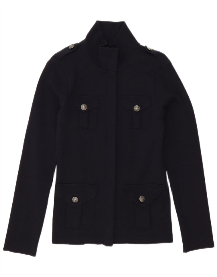 Maglione cardigan da donna Blauer UK 10 piccolo in lana blu navy
