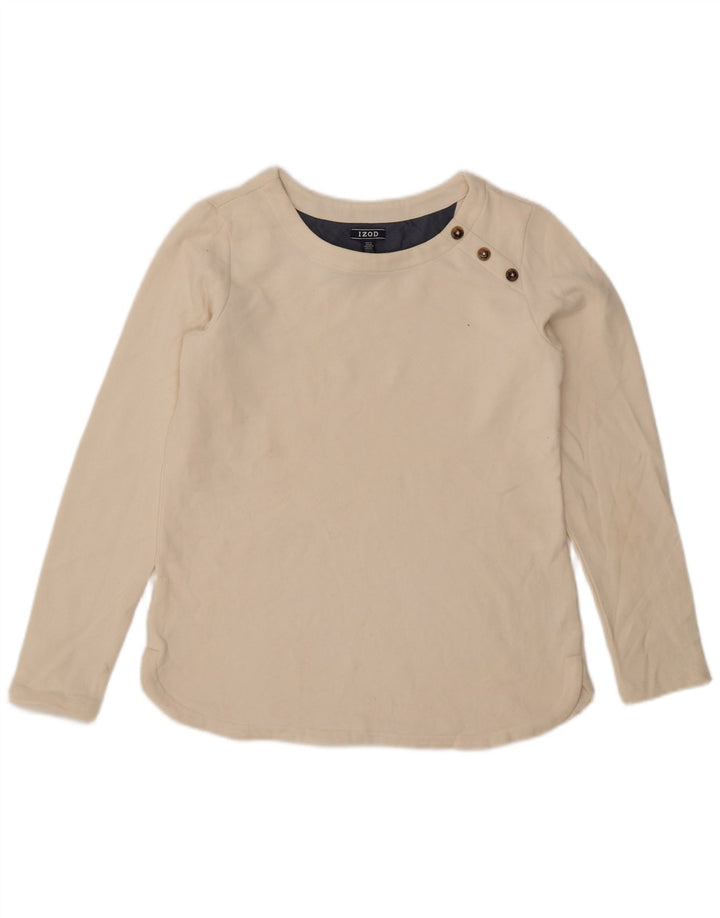 Top da donna a manica lunga Izod UK 10 piccolo cotone bianco