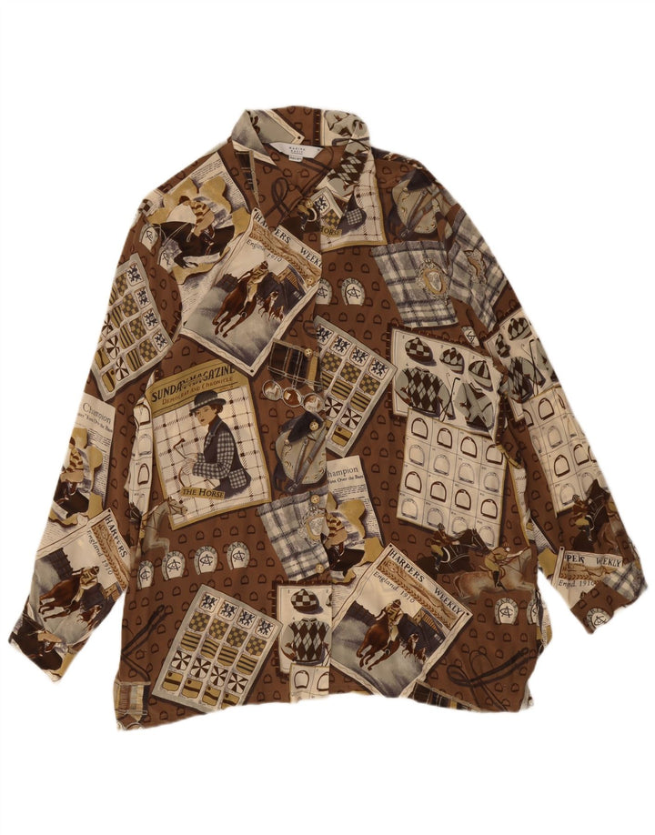 Marina Rinaldi Camicetta alta da donna taglia 25 grande patchwork marrone