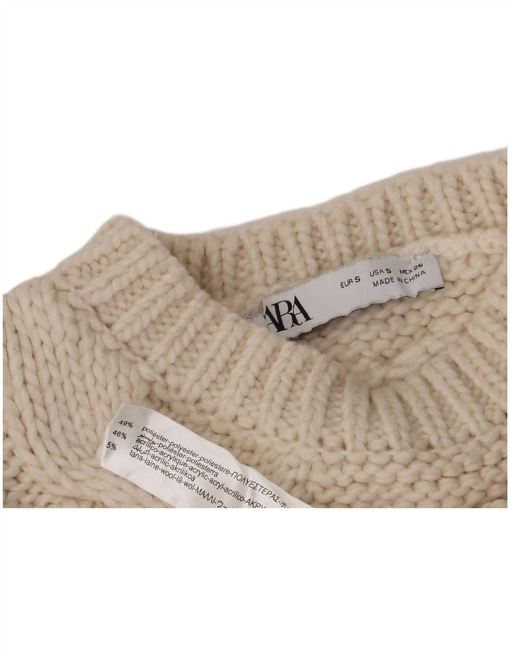 Maglione corto girocollo da donna Zara UK 10 piccolo poliestere bianco