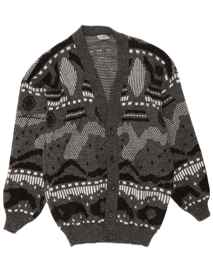 Maglione cardigan da uomo vintage XL acrilico geometrico grigio