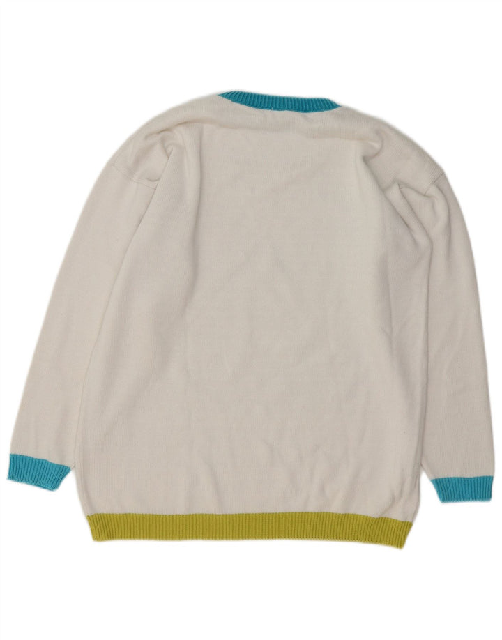 Maglione maglione girocollo da donna VINTAGE UK 16 Large White Colourblock