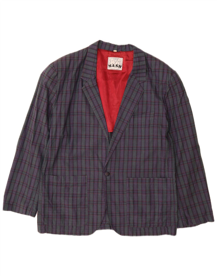 Giacca blazer da uomo a 1 bottone Mash UK 40 grande cotone a quadri viola