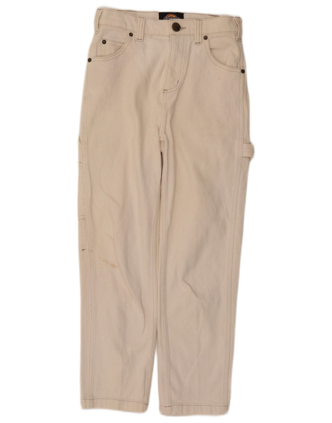 DICKIES Womens Cargo Tapered Jeans W26 L26 Off White Cotton