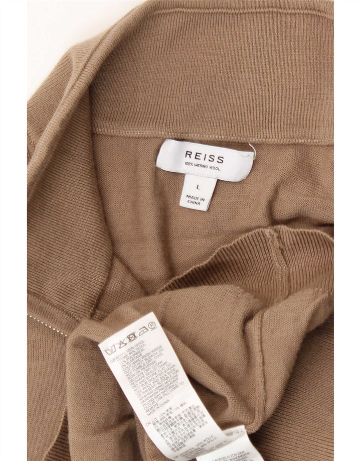 Maglione Reiss da uomo con zip e collo grande in lana marrone