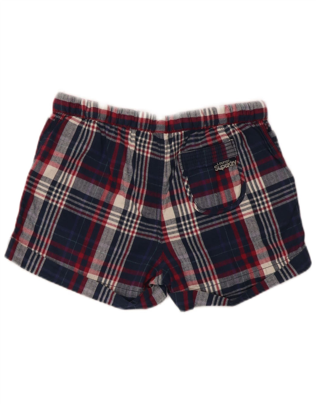 Pantaloni caldi da donna Superdry piccoli W28 in cotone scozzese blu navy