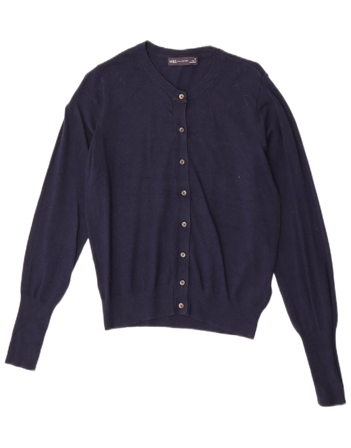 Maglione cardigan da donna Marks & Spencer UK 10 piccolo in viscosa blu navy