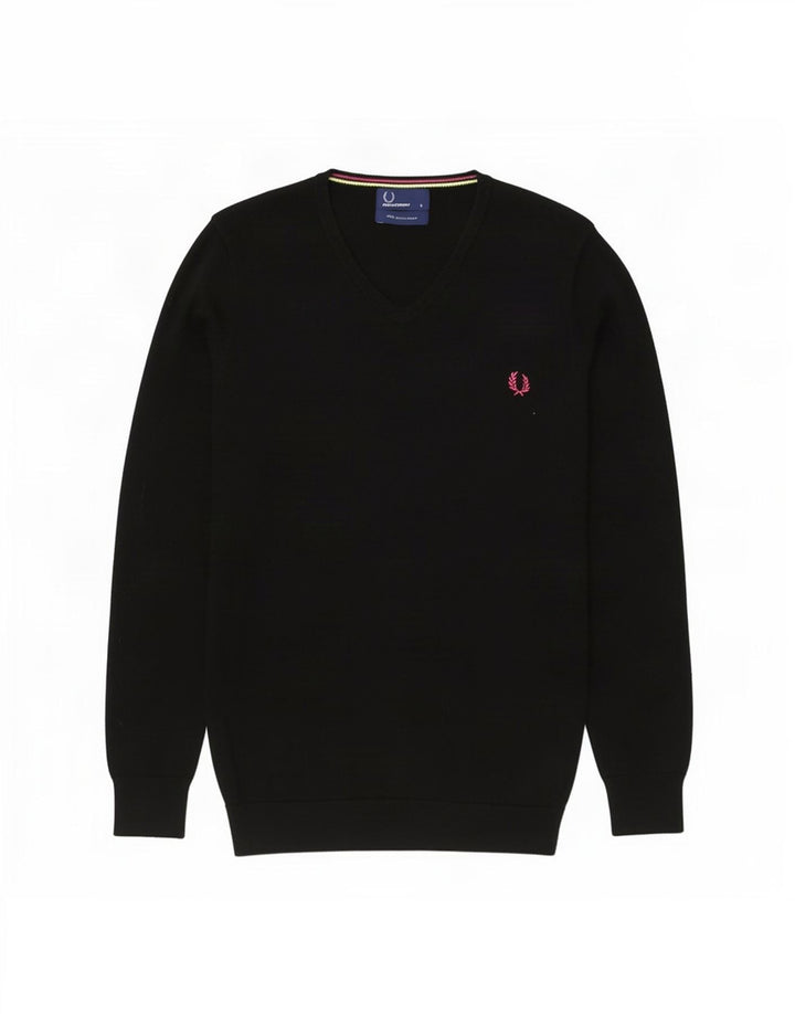 Maglione da uomo con scollo a V Fred Perry piccolo in lana merino nera