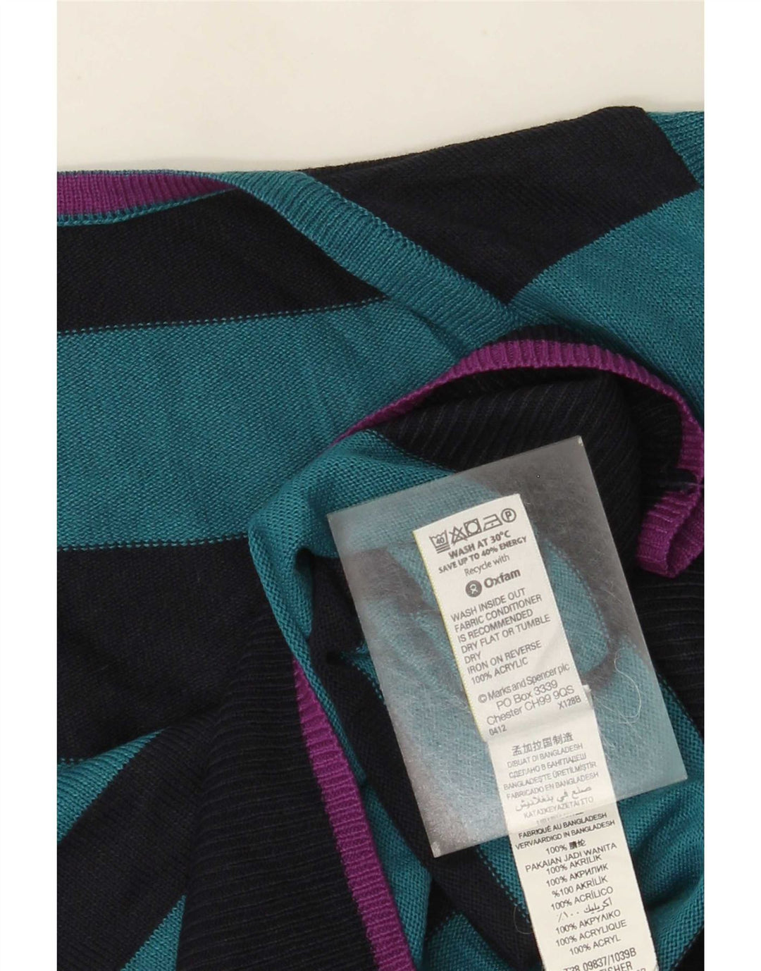 Maglione maglione con scollo a V da donna Marks & Spencer UK 12 a righe blu medio