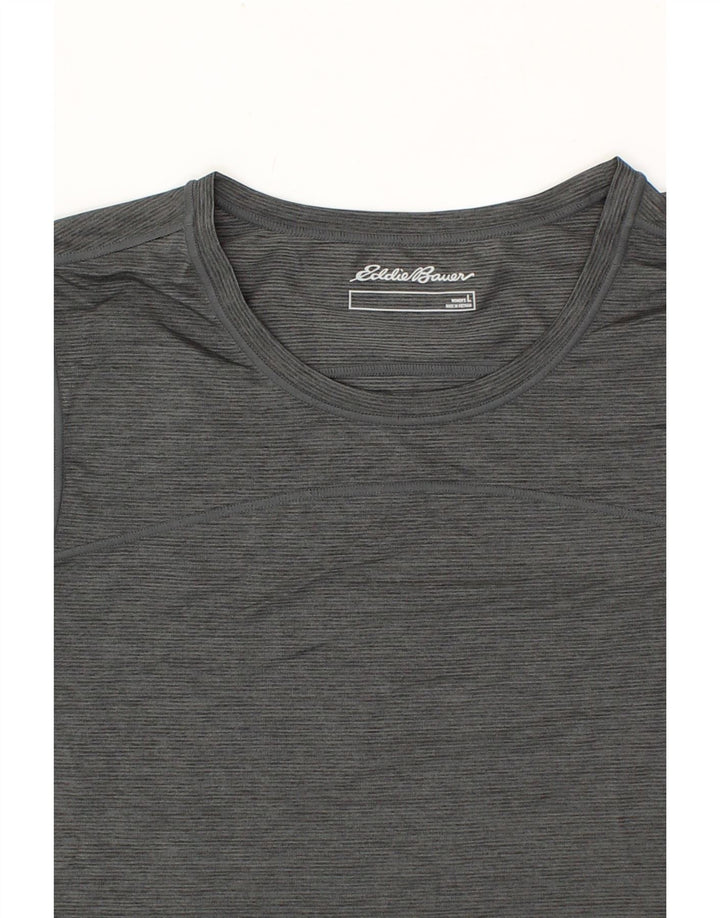 EDDIE BAUER Womens T-Shirt Top UK 16 Large Grey Pinstripe Polyester Vintage Eddie Bauer and Second-Hand Eddie Bauer from Messina Hembry 