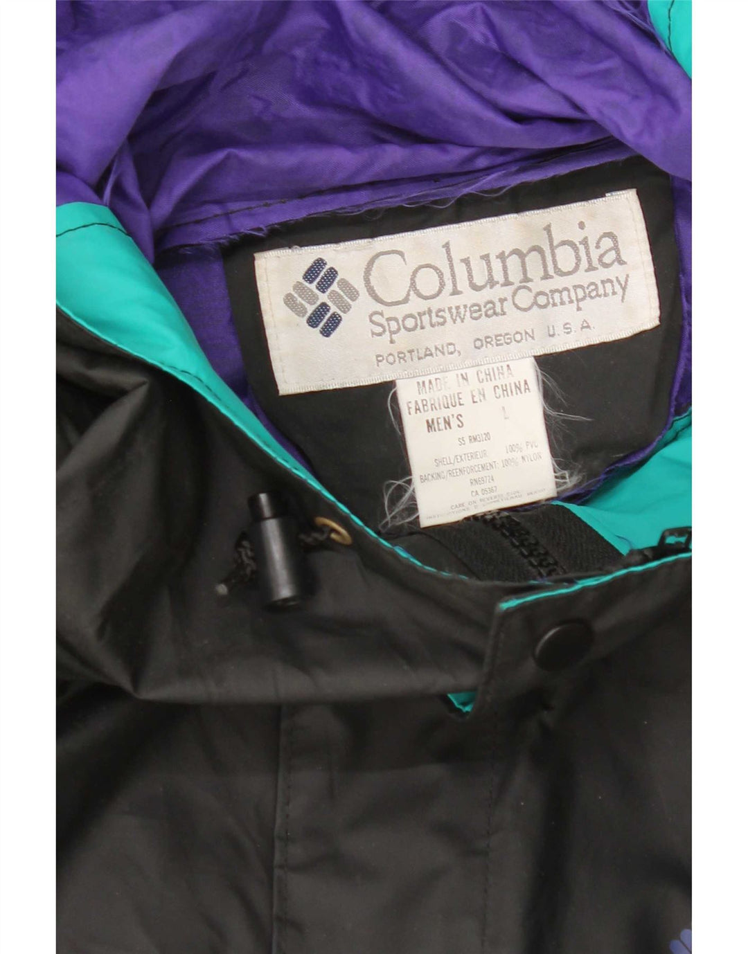 Giacca antipioggia da uomo con cappuccio Columbia UK 40 Large in nylon nero