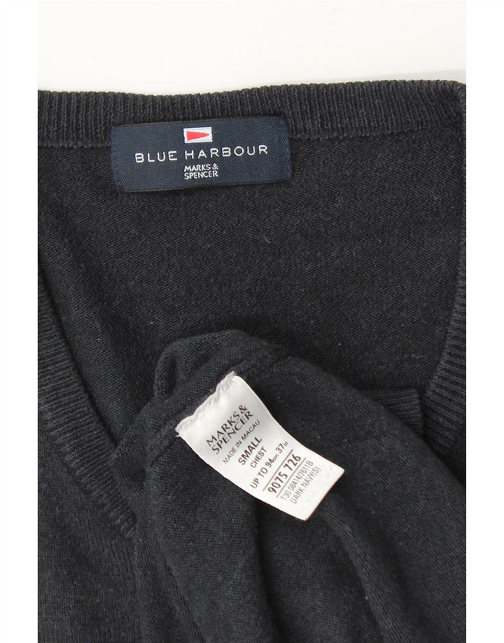 Maglione Marks & Spencer da uomo con scollo a V blu Harbour piccolo blu navy