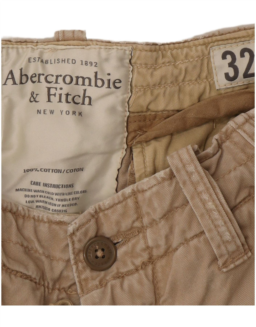 Pantaloncini cargo da uomo Abercrombie & Fitch W32 in cotone beige medio