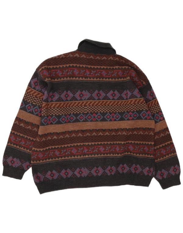 Maglione vintage da uomo con collo alto XL multicolore Fair Isle