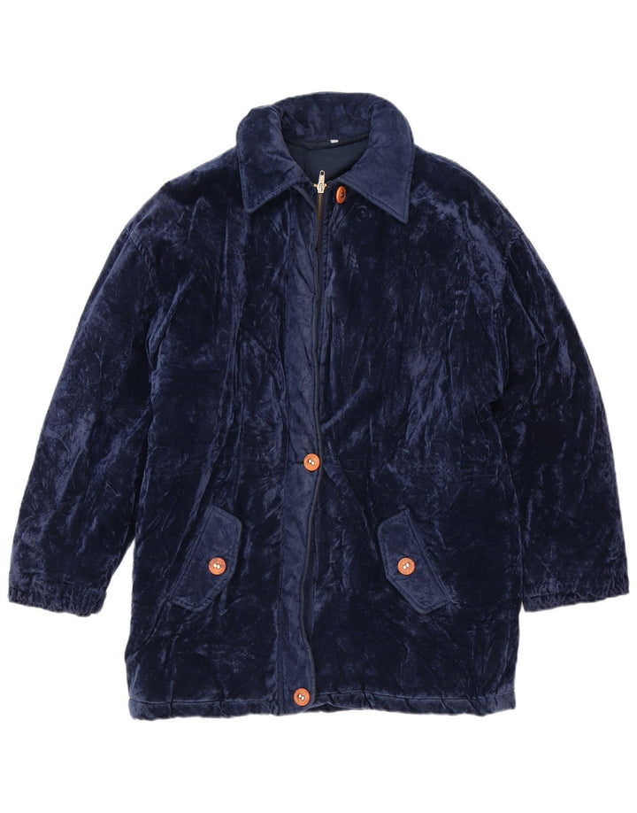 Cappotto giacca a vento oversize in velluto da donna vintage UK 14 blu navy medio