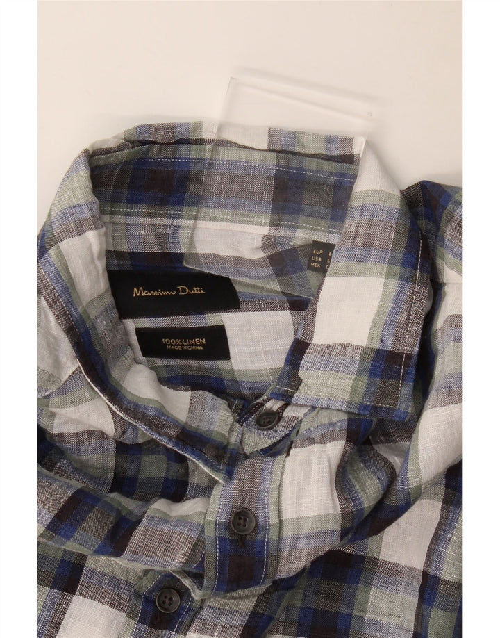 Camicia da uomo Massimo Dutti in lino a quadri grandi blu navy
