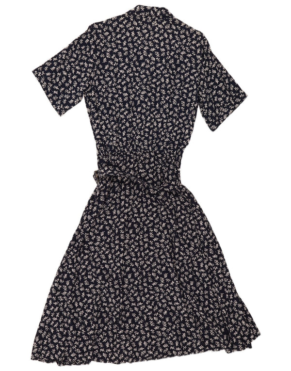Abito chemisier vintage da donna a maniche corte EU 40 medio blu navy floreale