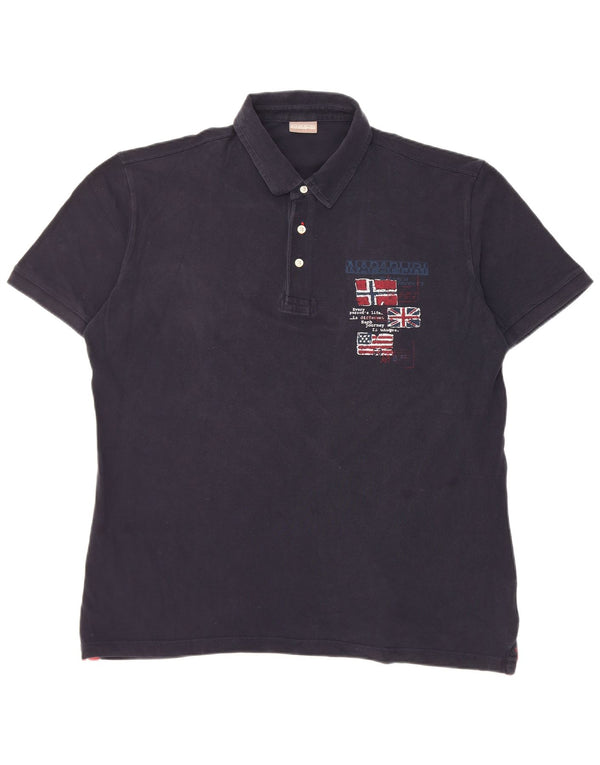 Polo da uomo con grafica geografica Napapijri 2XL in cotone blu navy