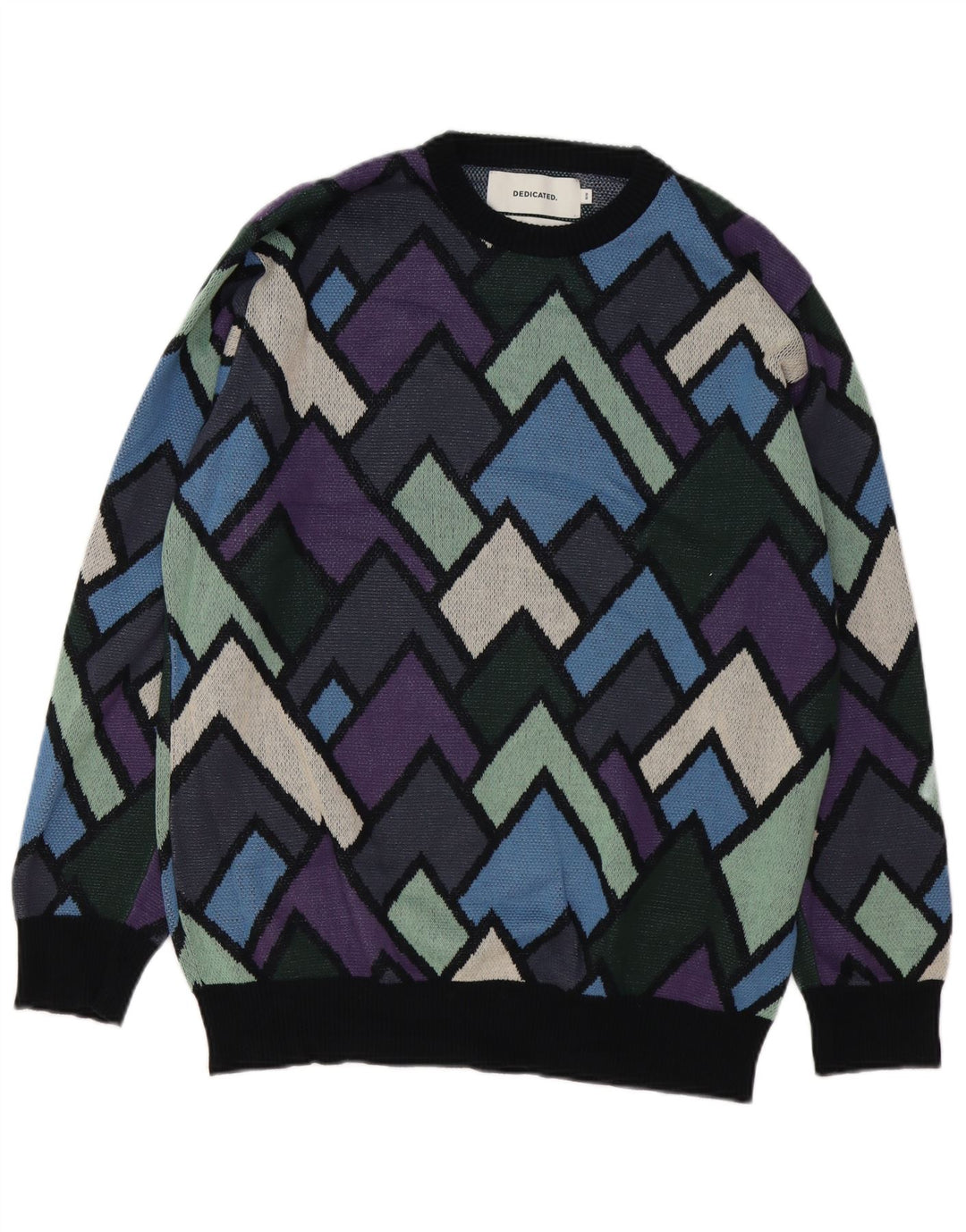 Maglione girocollo da uomo vintage in cotone geometrico multicolore medio